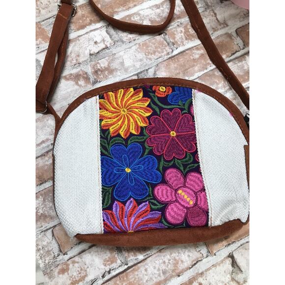 Handmade Mexican Embroidered Sm Purse Crossbody Bag Floral Multicolor Boho Purse - Picture 3 of 6